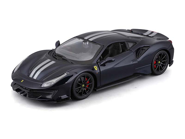 Ferrari 488 Pista – Black w/ Silver Stripes Diecast 1:24 Scale