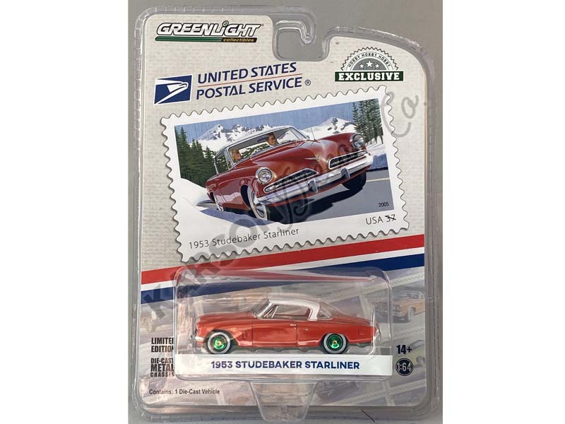 CHASE 1953 Studebaker Starliner - United States Postal Service America on the Move: 50s Sporty Cars (Hobby Exclusive) Diecast 1:64 Model - Greenlight 30361