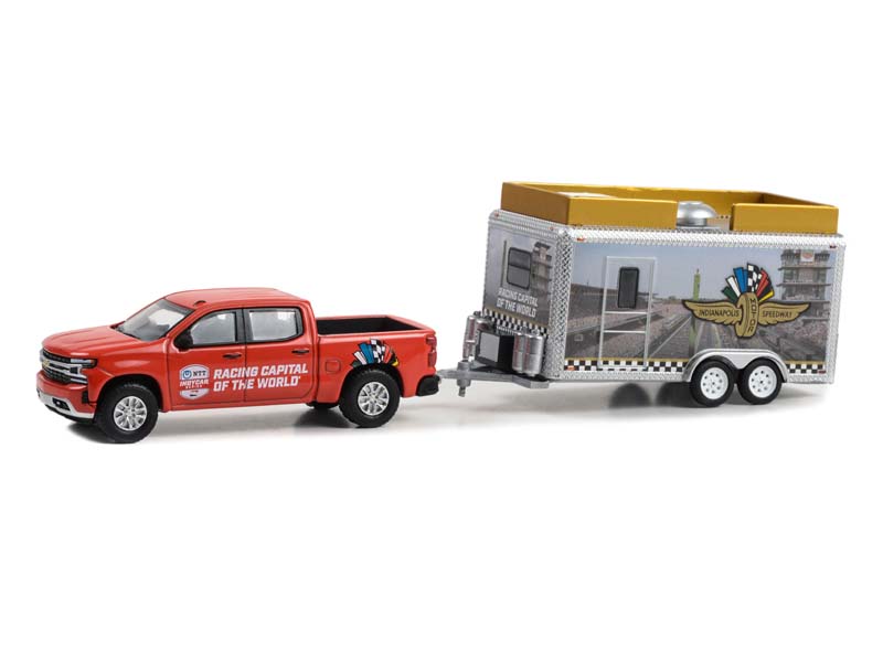 2023 Chevrolet Silverado w/ Indianapolis Motor Speedway Trailer - Hitch & Tow - (Hobby Exclusive) Diecast 1:64 Scale Model - Greenlight 30456