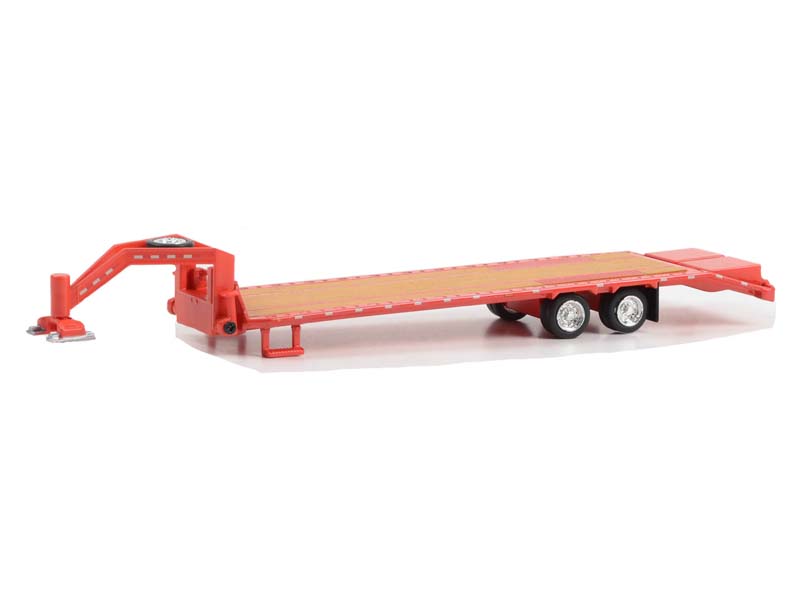 Gooseneck Trailer - Red w/ Red and White Conspicuity Stripes (Hobby Exclusive) Diecast 1:64 Scale Model - Greenlight 30467