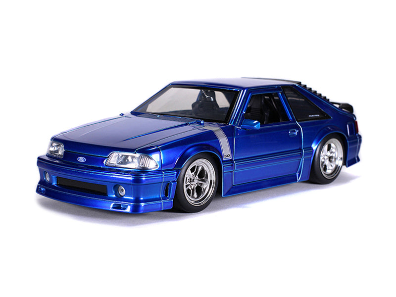 1989 Ford Mustang GT 5.0 - Candy Blue w/ Silver Stripes (Big Time Muscle) Diecast 1:24 Scale Model - Jada 31863