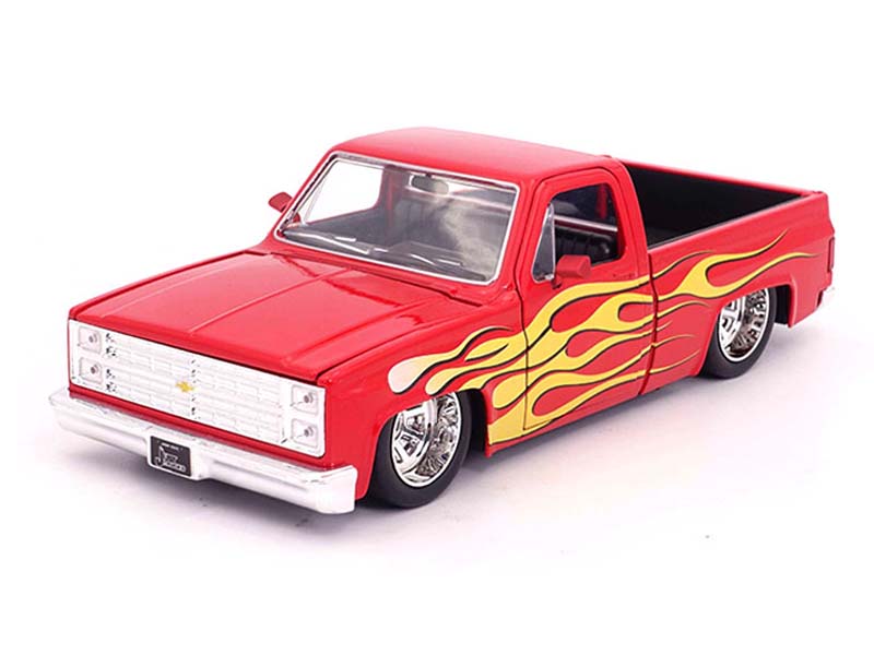 1985 Chevrolet C10 Pickup Custom Red w/ Flames (Just Trucks) Diecast 1:24 Scale Model - Jada 34316