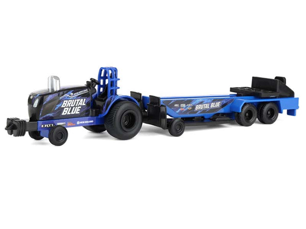 New Holland (Brutal Blue) Pulling Tractor w/ Sled 1:64 Scale Model