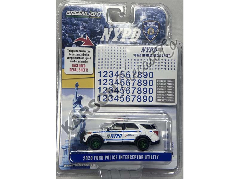 CHASE 2020 Ford Explorer Police Interceptor Utility - NYPD w/ Squad Number Decal Sheet (Hobby Exclusive) Diecast 1:64 Scale Model - Greenlight 42776
