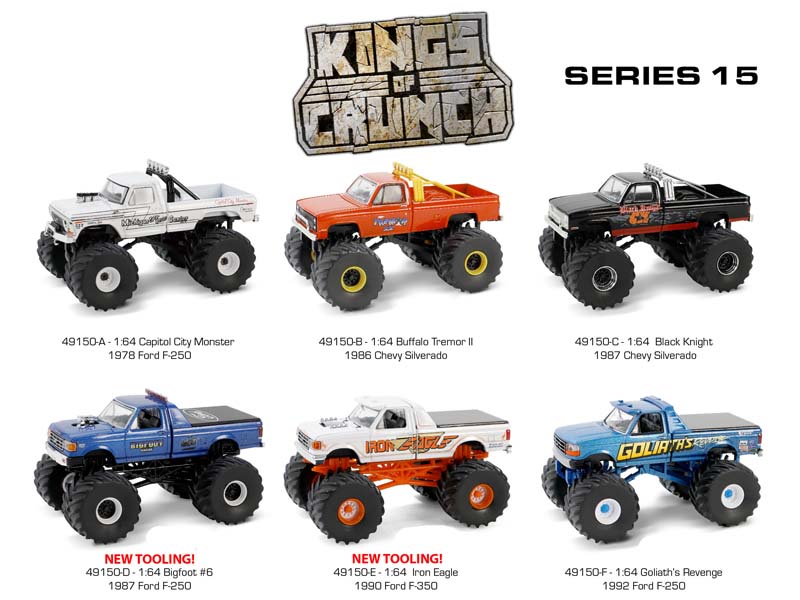 PRE-ORDER (Kings of Crunch Series 15) SET OF 6 Diecast 1:64 Scale Models - Greenlight 49150