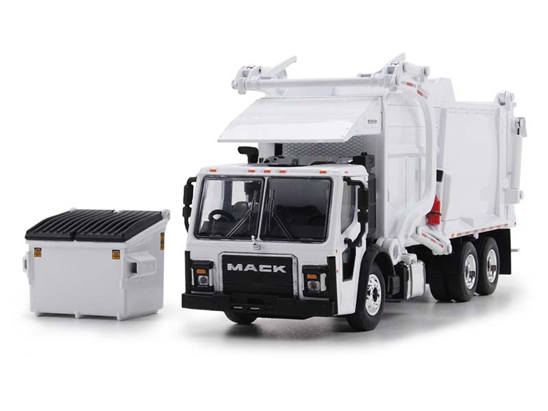 PRE-ORDER Mack LR w/ McNeilus Meridian Front Load Refuse Truck And Trash Bin - White Diecast 1:64 Scale Model - DCP 60-1795
