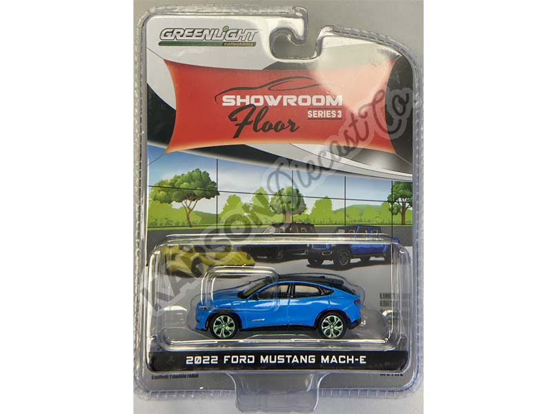 CHASE 2022 Ford Mustang Mach-E Premium - Grabber Blue Metallic (Showroom Floor) Series 3 Diecast 1:64 Scale Model - Greenlight 68030A