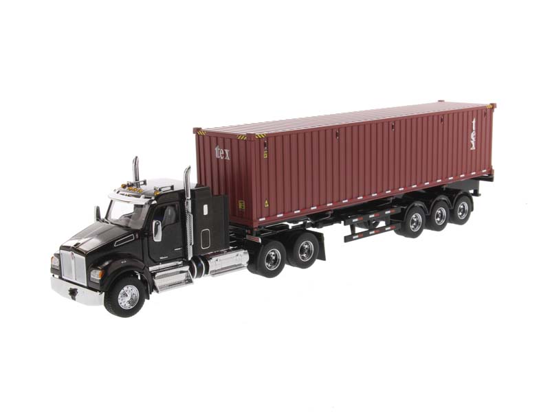 Kenworth T880 SFFA Day Cab w/ 40" Sleeper & Skelatal Trailer w/ 40' Dry Goods Container (Transport Series) 1:50 Scale Model - Diecast Masters 71060