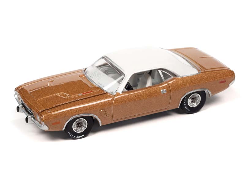 1974 Dodge Challenger Rallye Gold Metallic w/ White Vinyl Top (Vintage Muscle) Diecast 1:64 Scale Model - Auto World AW64382A