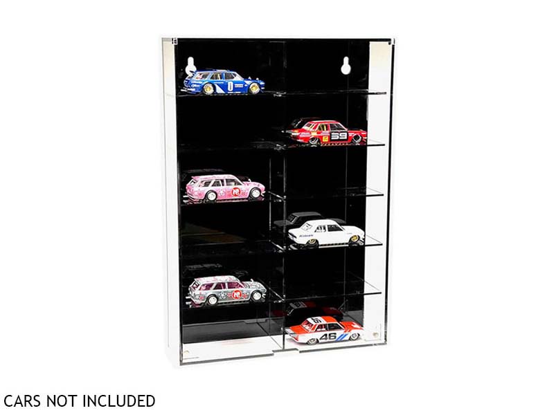 12-Car Display Case Wall Mount Plastic Black Back Version w/ Cover (8.5″ x 2.64″ x 12.8″) Fits Diecast 1:64 Scale Models - MJ08012BK
