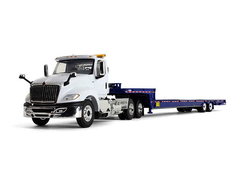 International LT Day Cab w/ Ledwell Hydratail Trailer White and Blue Diecast 1:34 Scale Model - First Gear 10-4156