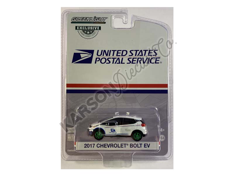 CHASE 2017 Chevrolet Bolt - United States Postal Service (USPS) Powered by Electricity (Hobby Exclusive) Diecast 1:64 Scale Model - Greenlight 30263