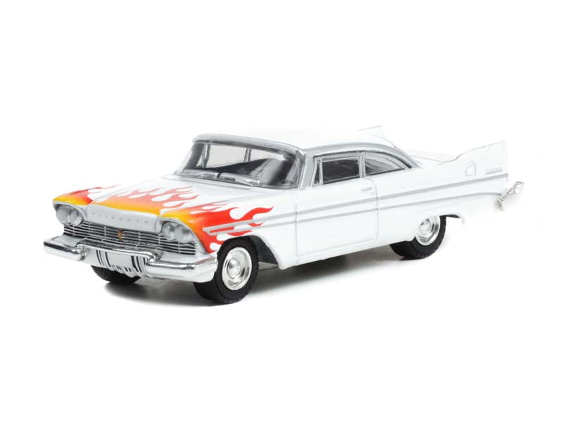 1957 Plymouth Belvedere - White w/ Flames (Hobby Exclusive) Diecast 1:64 Scale Model Car - Greenlight 30362