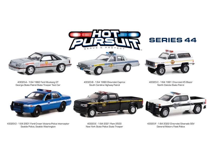 (Hot Pursuit) Series 44 SET OF 6 Diecast 1:64 Scale Model Cars - Greenlight 43020