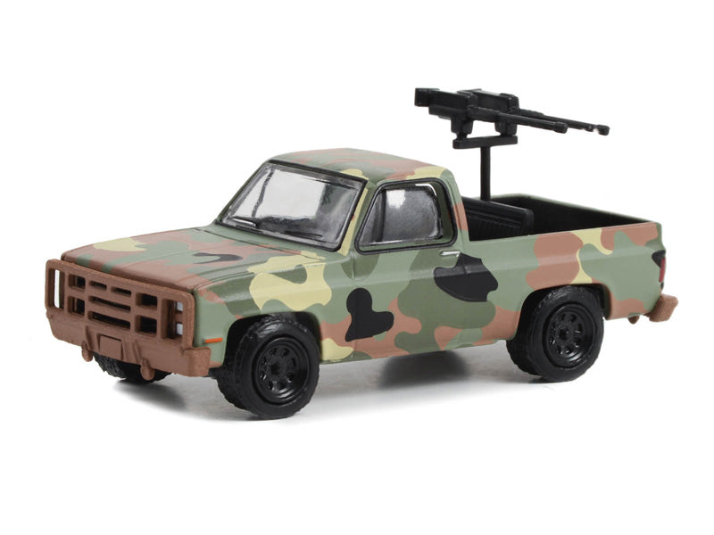 1984 Chevrolet M1009 CUCV in Camouflage w/ Mounted Machine Guns Diecast 1:64 Model - Greenlight 61030E