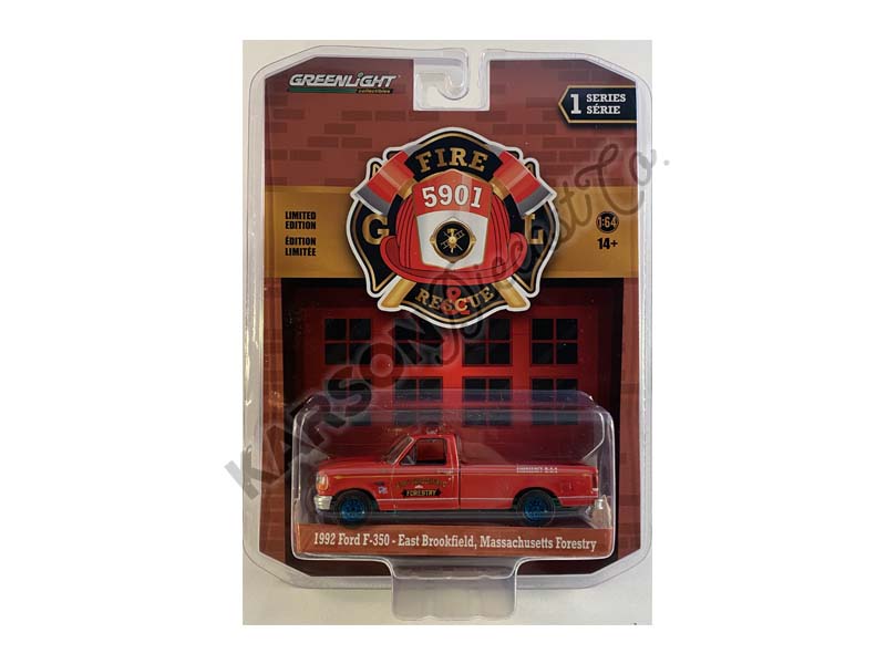 CHASE 1992 Ford F-350 - East Brookfield Massachusetts Forestry (Fire & Rescue) Series 1 Diecast 1:64 Scale Model - Greenlight 67010B
