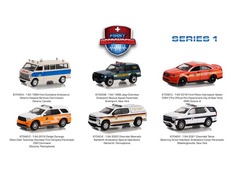 (First Responders) Series 1 SET OF 6 Diecast 1:64 Scale Model Cars - Greenlight 67040