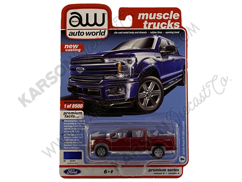 CHASE 2018 Ford F-150 Lariat Pickup Truck ULTRA RED Lightning Blue Metallic "Muscle Trucks" Limited Edition to 8,500 pieces Worldwide 1:64 Diecast Model Car - Autoworld - AW64232A