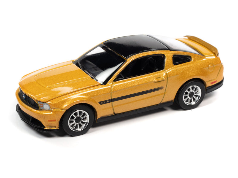 2012 Ford Mustang GT/CS - Yellow Blaze Metallic w/ Black Top and Stripes (Premium 2022 Release 3B) Diecast 1:64 Scale Model - Auto World AW64372B