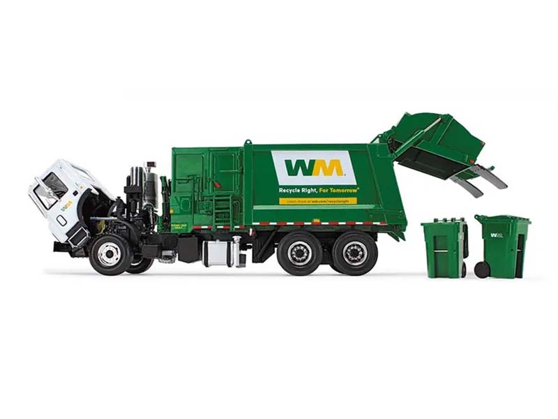 Mack TerraPro w/ Side Load Refuse Truck w/ Trash Carts (Waste Management) Diecast 1:34 Scale Model - First Gear 10-4004D