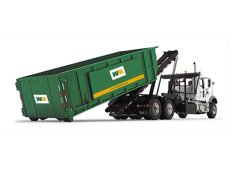 Mack Granite MP w/ Ribbed Roll-Off Container and Large Signboard - Waste Management Diecast 1:34 Scale Model - First Gear 10-4305D
