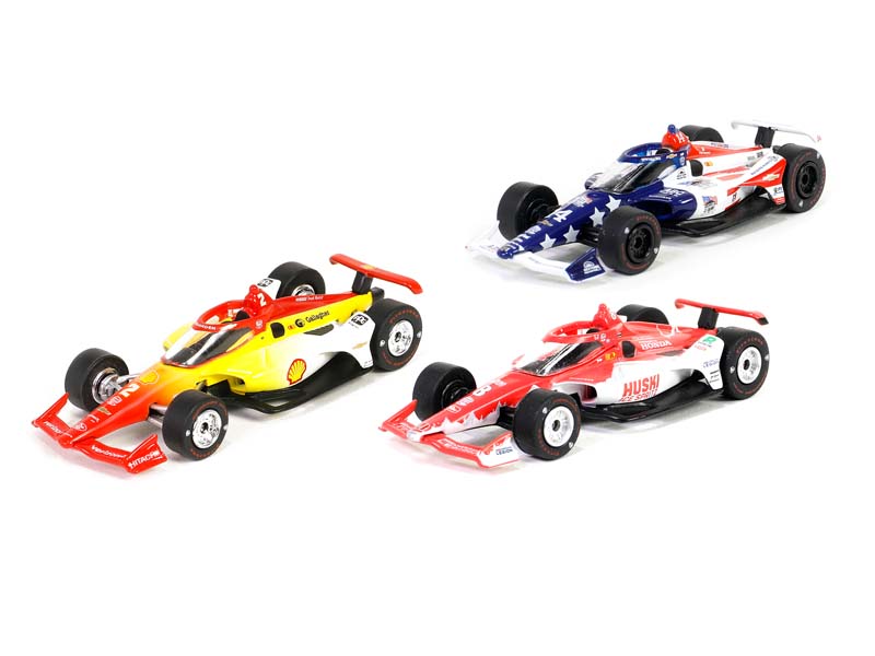 PRE-ORDER 2023 Indianapolis 500 Podium 3 CAR SET (NTT Indy Car Series) Diecast 1:64 Scale Models - Greenlight 11581