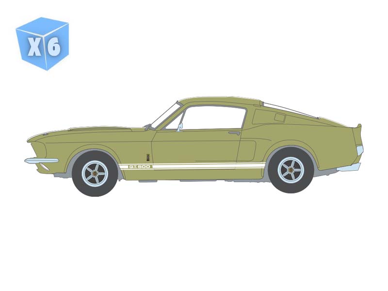PRE-ORDER - 6 PACK 1967 Shelby GT-500 Fastback – Lime Gold (The Mustang Stampede Series 2) Diecast 1:64 Scale Model - Greenlight 125402A