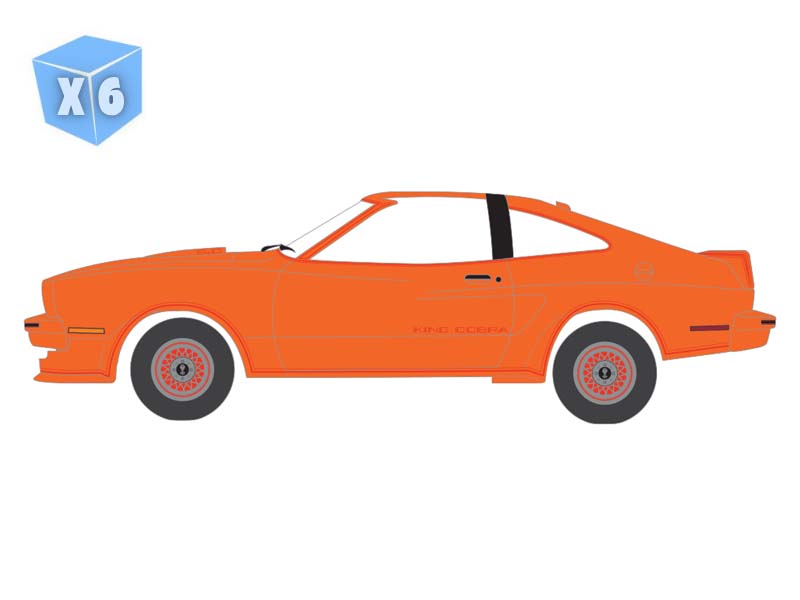 PRE-ORDER - 6 PACK 1978 Ford Mustang King Cobra II – Tangerine & Black (The Mustang Stampede Series 2) Diecast 1:64 Scale Model - Greenlight 125402B