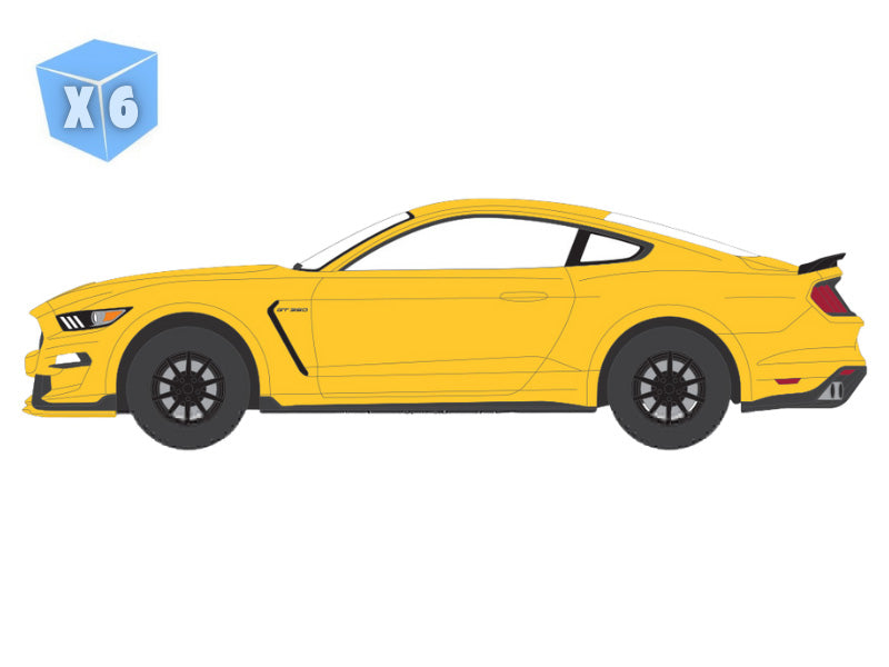 PRE-ORDER - 6 PACK 2017 Ford Mustang Shelby GT-350 – Triple Yellow Tri-Coat (The Mustang Stampede Series 2) Diecast 1:64 Scale Model - Greenlight 125402D