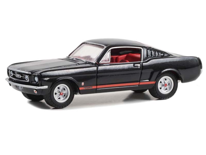 1965 Ford Mustang GT - Raven Black w/ Red Stripes (Mustang Stampede) Series 1 Diecast 1:64 Scale Models - Greenlight 13340A