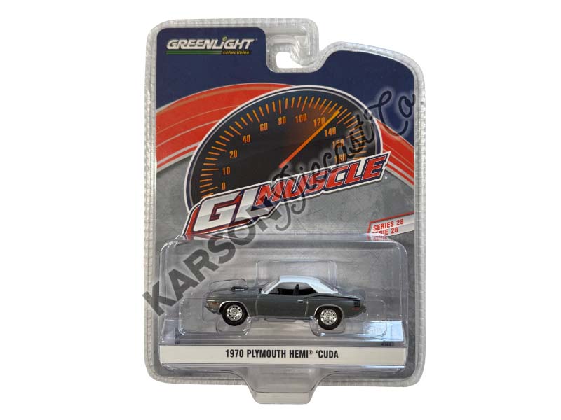 RAW CHASE 1970 Plymouth Hemi ‘Cuda – Alpine White (GreenLight Muscle Series 28) Diecast 1:64 Scale Model - Greenlight 13350B