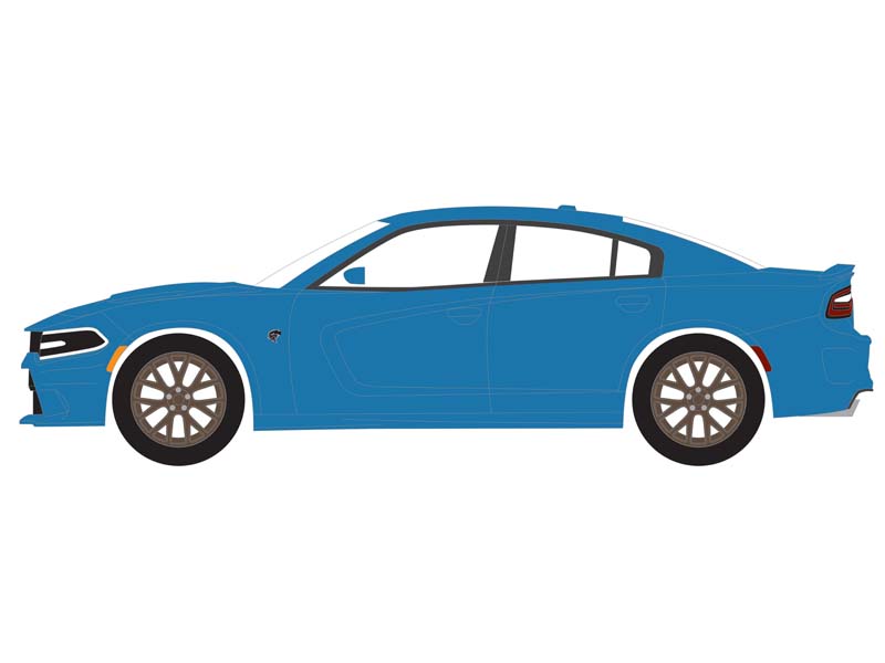 RAW CHASE 2016 Dodge Charger SRT Hellcat – B5 Blue (GreenLight Muscle Series 28) Diecast 1:64 Scale Model - Greenlight 13350D