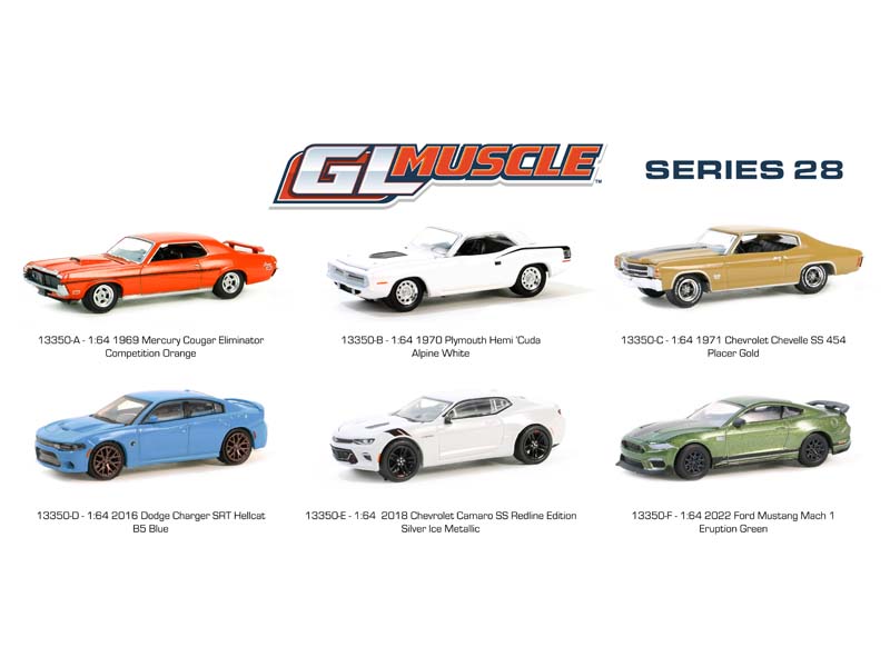 PRE-ORDER (GreenLight Muscle Series 28) SET OF 6 Diecast 1:64 Scale Models - Greenlight 13350