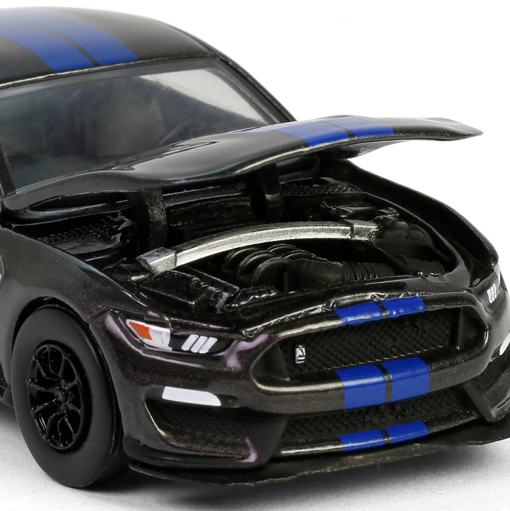 CHROME CHASE 2017 Ford Mustang Shelby GT350 - Magnetic w/ Blue Stripes (GreenLight Muscle Series 29) Diecast 1:64 Scale Model - Greenlight 13360F
