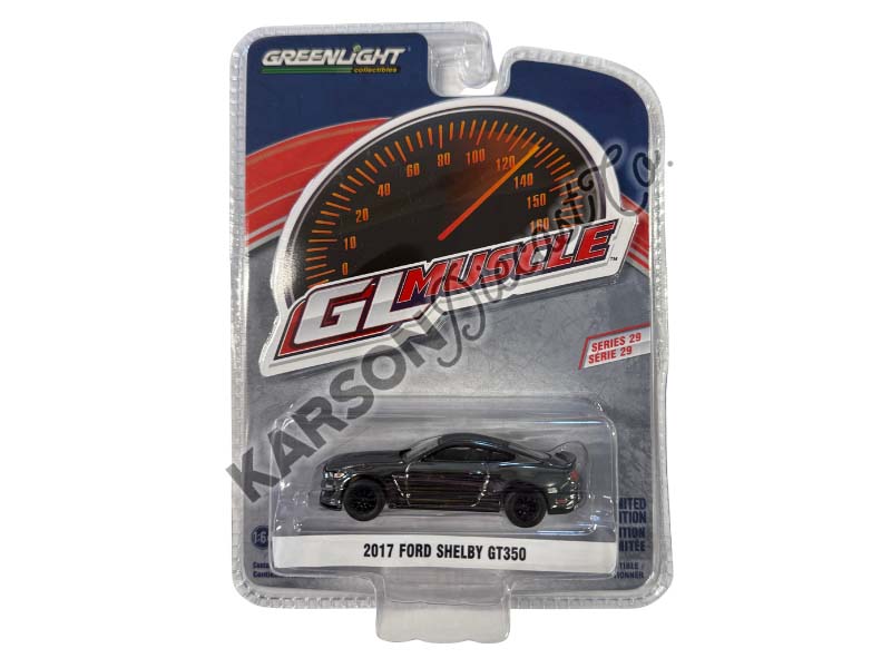 CHROME CHASE 2017 Ford Mustang Shelby GT350 - Magnetic w/ Blue Stripes (GreenLight Muscle Series 29) Diecast 1:64 Scale Model - Greenlight 13360F