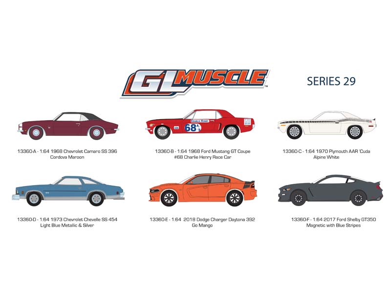 PRE-ORDER (GreenLight Muscle Series 29) SET OF 6 Diecast 1:64 Scale Models - Greenlight 13360