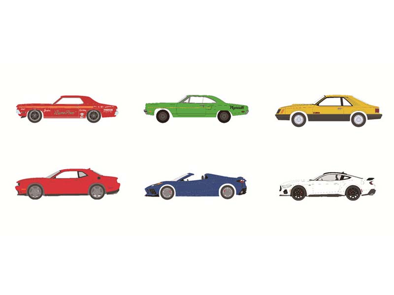 (GL Muscle Series 30) SET OF 6 Diecast 1:64 Scale Models - Greenlight 13370