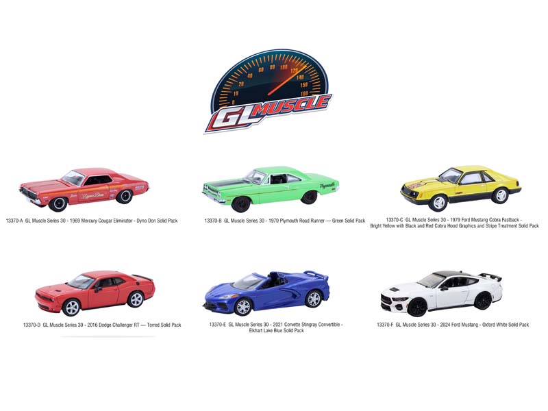 (GL Muscle Series 30) SET OF 6 Diecast 1:64 Scale Models - Greenlight 13370