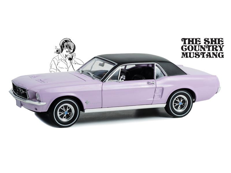 1967 Ford Mustang Coupe She Country Special - Bill Goodro Ford Denver Colorado - Evening Orchid Diecast 1:18 Scale Model - Greenlight 13662