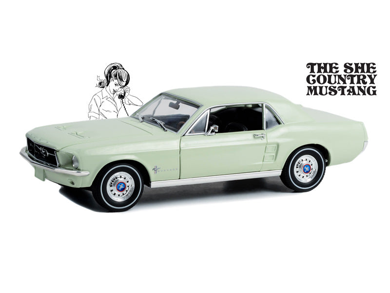 1967 Ford Mustang Coupe She Country Special - Bill Goodro Ford Denver Colorado - Limelite Green Diecast 1:18 Scale Model - Greenlight 13663