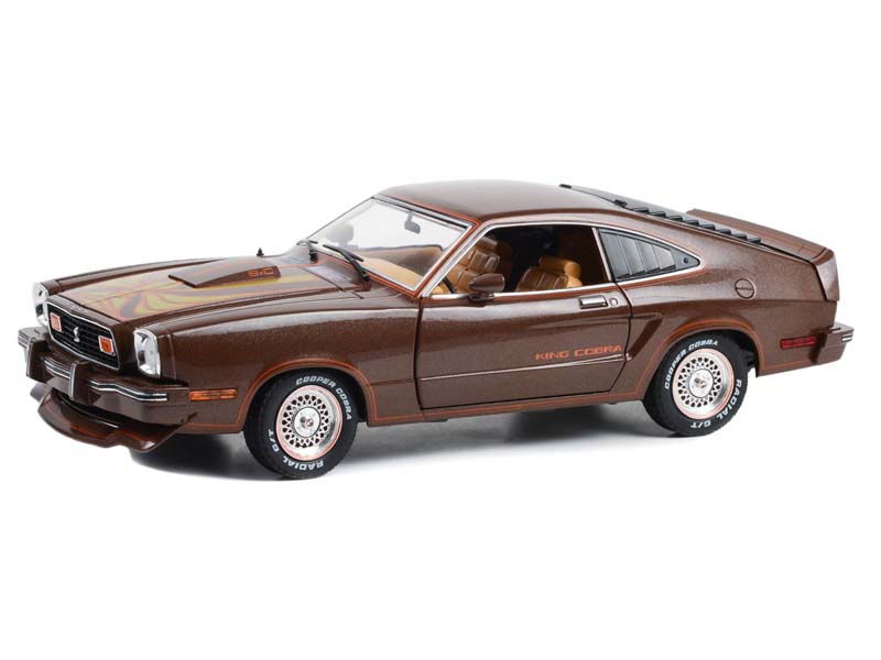 PRE-ORDER 1978 Ford Mustang II King Cobra - Dark Brown Metallic w/ Orange and Gold Stripes Diecast 1:18 Scale Model - Greenlight 13669