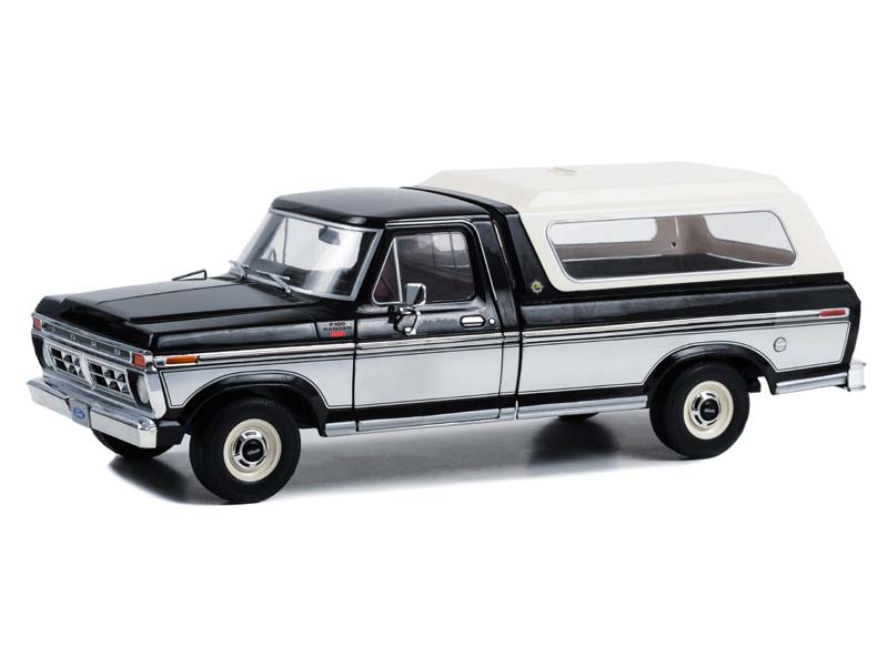 PRE-ORDER 1977 Ford F-100 XLT Ranger - Raven Black and Silver Metallic Tu-Tone and Deluxe Box Cover Diecast 1:18 Scale Model - Greenlight 13680