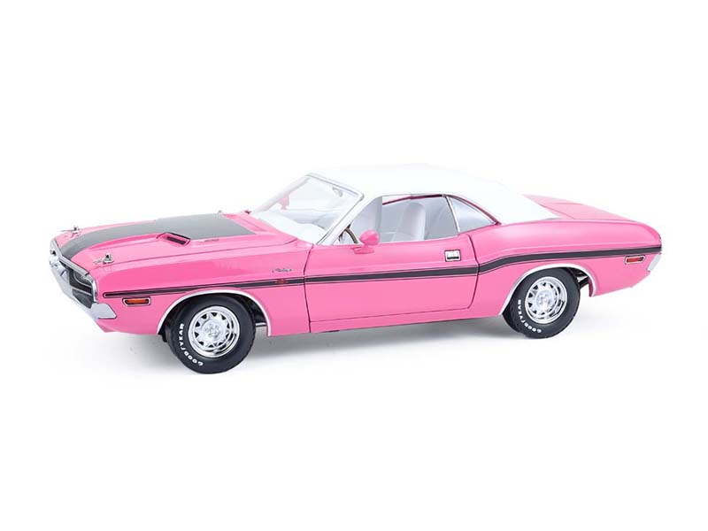 1970 Dodge Challenger R/T Hardtop 440 Six Pack - Panther Pink w/ White Top & White Interior Diecast 1:18 Scale Model - Greenlight 13699
