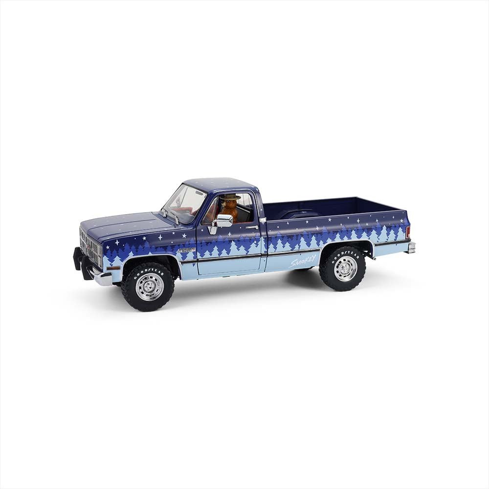 PRE-ORDER 1983 GMC Sierra Classic w/ Smokey Bear Figure - Smokey Bear – Stars & Stripes Special Edition Diecast 1:18 Scale Model - Greenlight 13714