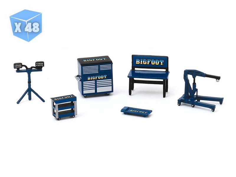 48 PACK Bigfoot Monster Truck Auto Body Shop (Shop Tool Accessories Series 2) Diecast 1:64 Scale Models - Greenlight 16040A