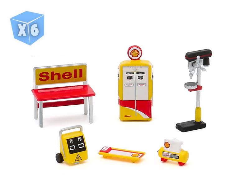 6 PACK Shell Oil Shop Tools Set (Shop Tool Accessories Series 3) Diecast 1:64 Scale Models - Greenlight 16060C