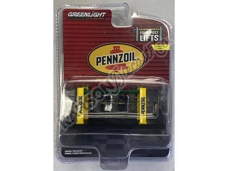 CHASE Auto Body Shop (Four-Post Lifts) Series 3 - Pennzoil 1:64 Scale Model Accessories - Greenlight 16130C