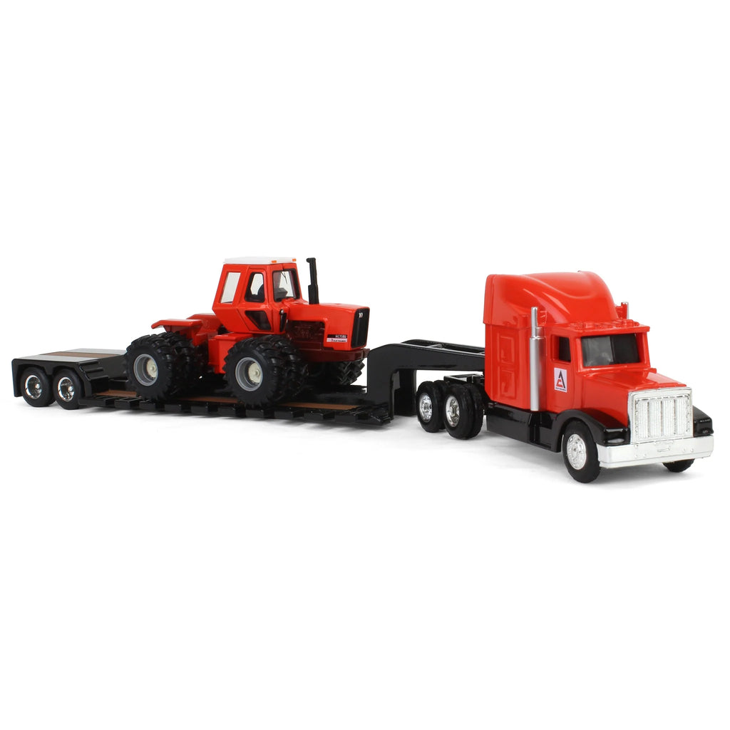 Allis Chalmers 7580 Maroon Belly w/ Semi & Lowboy Trailer Diecast 1:64 Scale Model - ERTL 16475