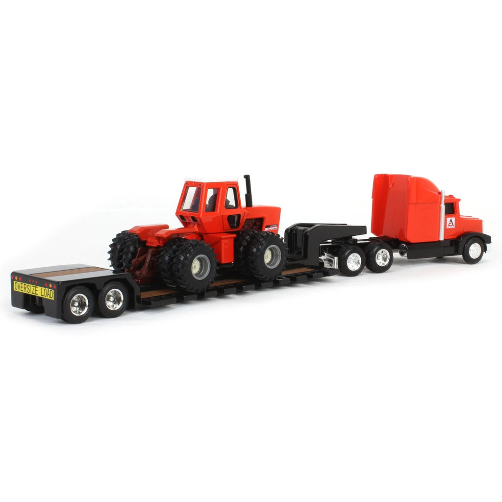 Allis Chalmers 7580 Maroon Belly w/ Semi & Lowboy Trailer Diecast 1:64 Scale Model - ERTL 16475