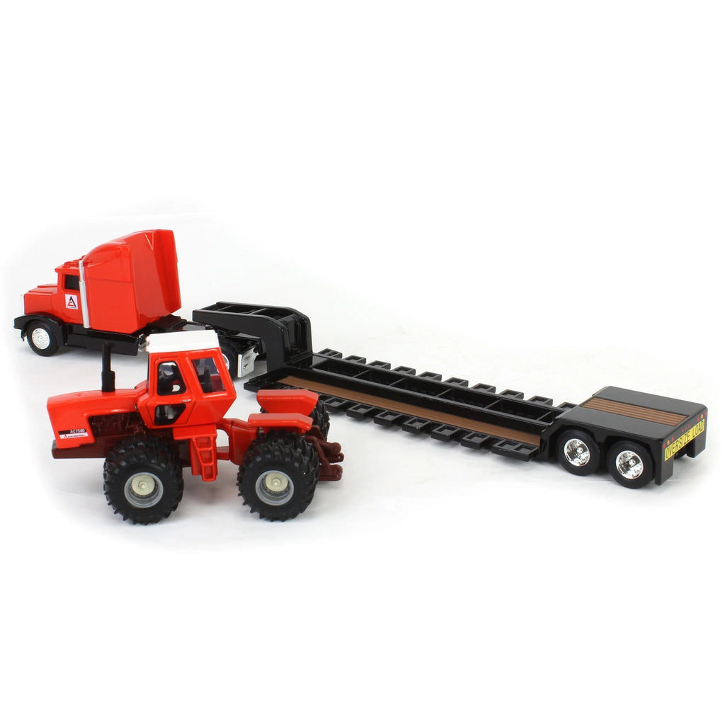 Allis Chalmers 7580 Maroon Belly w/ Semi & Lowboy Trailer Diecast 1:64 Scale Model - ERTL 16475